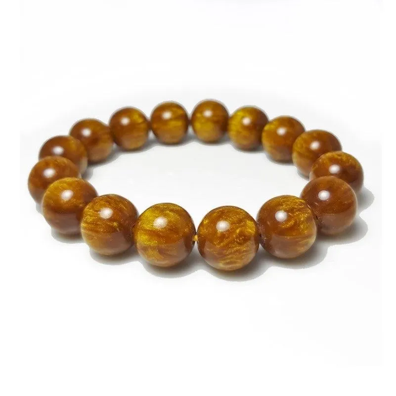 12mm Golden Black Coral Sea Willow  Beaded Bracelet