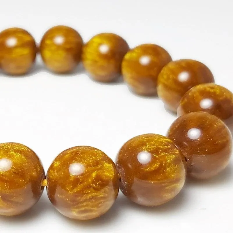 12mm Golden Black Coral Sea Willow  Beaded Bracelet