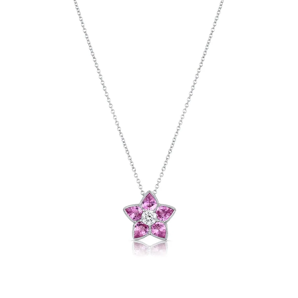 18kt White Gold Pink Sapphire and Sapphire Star Pendant