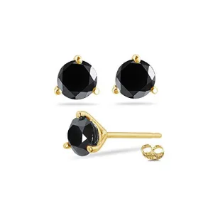 1/9 (0.10-0.13) Cts of 2.50-3.00 mm AA Round Black Diamond Stud Earrings in 18K Yellow Gold