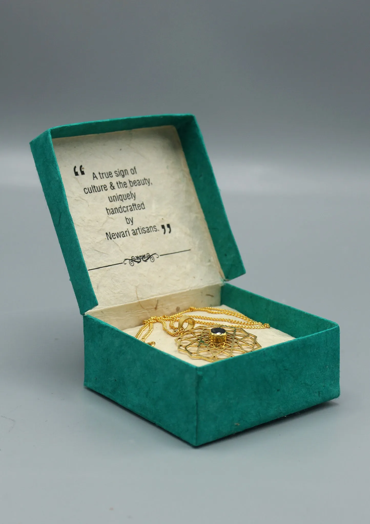 24 K Gold Plated Onyx Tibetan Mandala Necklace
