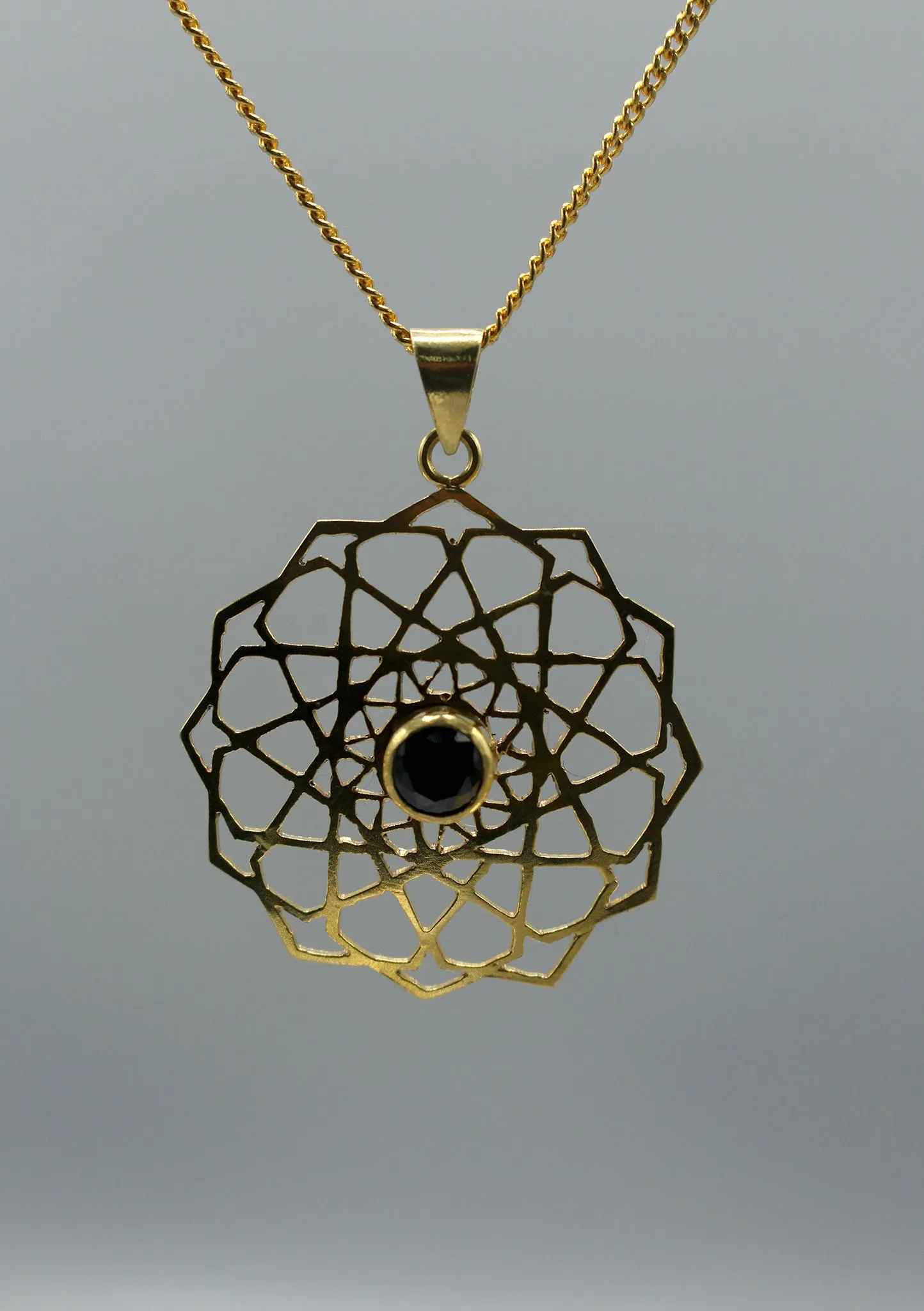 24 K Gold Plated Onyx Tibetan Mandala Necklace