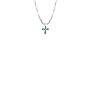 3/8 Inch Sterling Silver and Glass Crystal May Birthstone Baguette Cross Baby Necklace