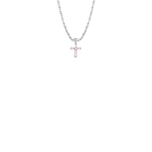 3/8 Inch Sterling Silver and Glass Crystal October Birthstone Baguette Cross Baby Necklace