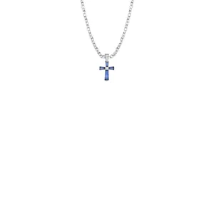 3/8 Inch Sterling Silver and Glass Crystal September Birthstone Baguette Cross Baby Necklace