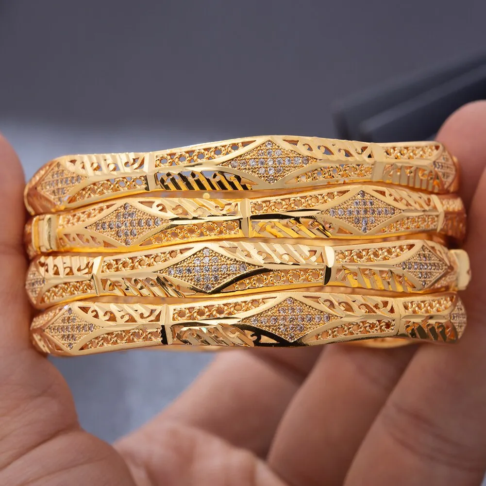 4Pcs/Lot Gold Color Inlaid Stone Ethiopian African Accessories Bangles For Women