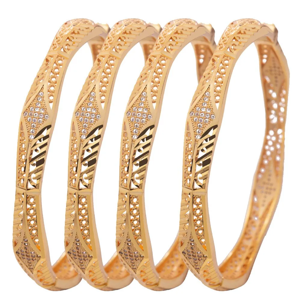 4Pcs/Lot Gold Color Inlaid Stone Ethiopian African Accessories Bangles For Women