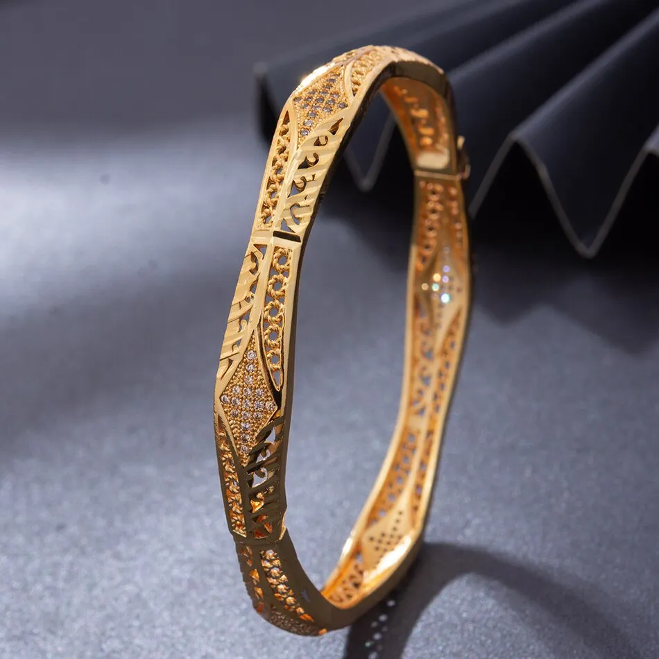 4Pcs/Lot Gold Color Inlaid Stone Ethiopian African Accessories Bangles For Women
