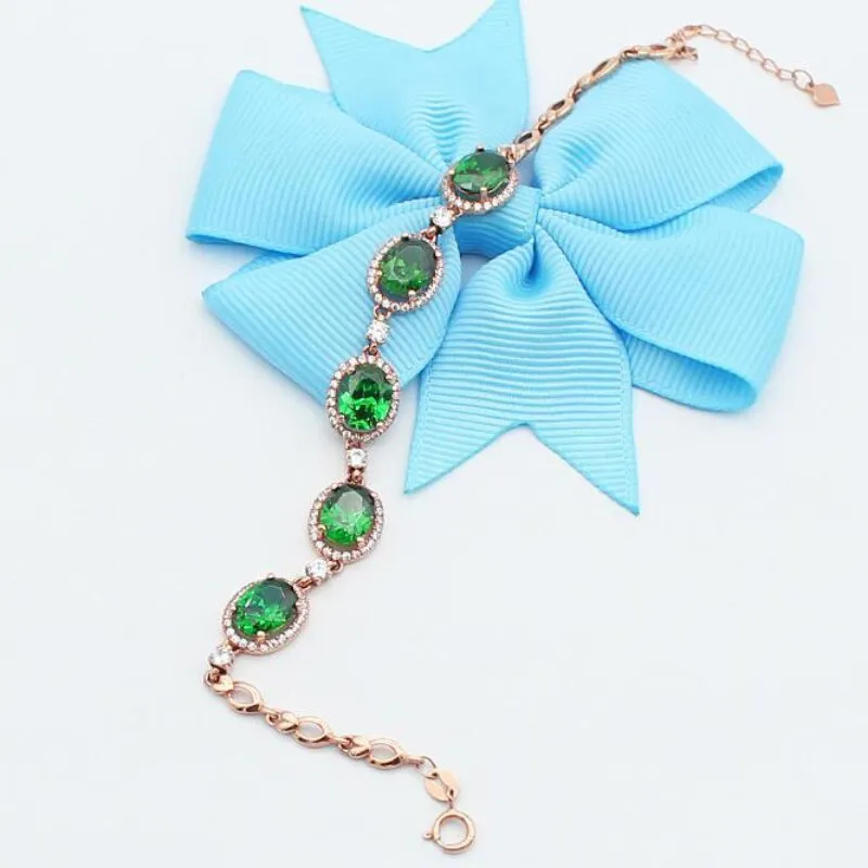 585 purple gold inlaid crystal oval green gemstone bracelet for women
