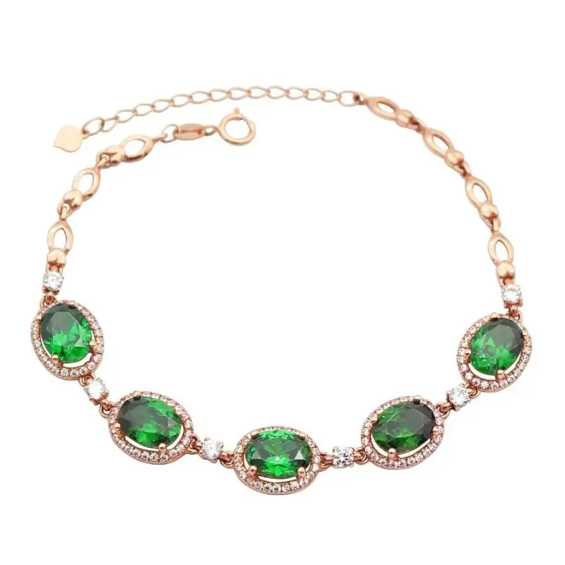 585 purple gold inlaid crystal oval green gemstone bracelet for women