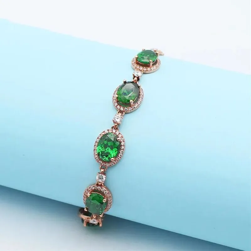 585 purple gold inlaid crystal oval green gemstone bracelet for women