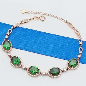 585 purple gold inlaid crystal oval green gemstone bracelet for women
