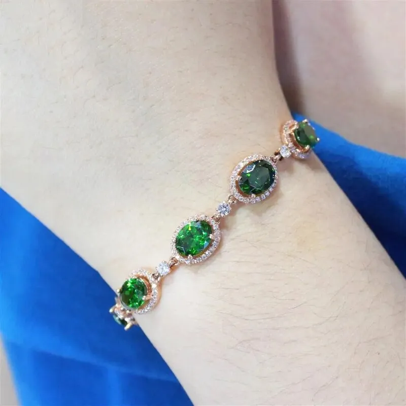585 purple gold inlaid crystal oval green gemstone bracelet for women