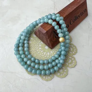 6.7 mm 108 Light Green Blue Jadeite Jade Mala Prayer Beads Bracelet Necklace, SCA-0424-1727838828