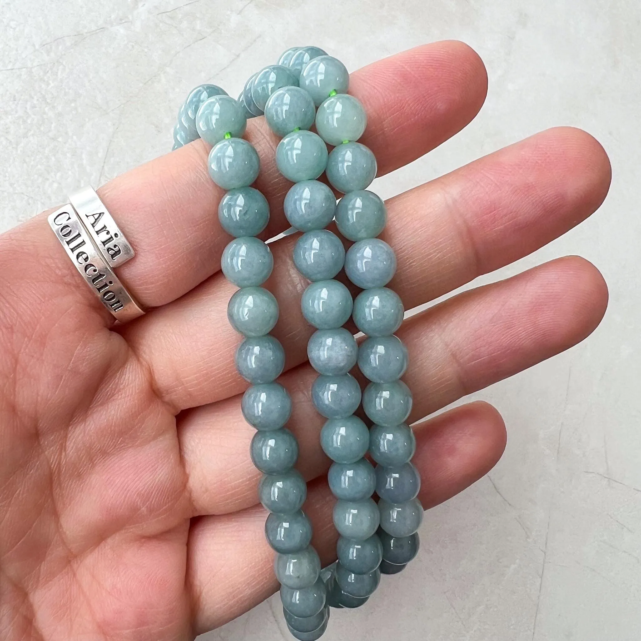 6.7 mm 108 Light Green Blue Jadeite Jade Mala Prayer Beads Bracelet Necklace, SCA-0424-1727838828