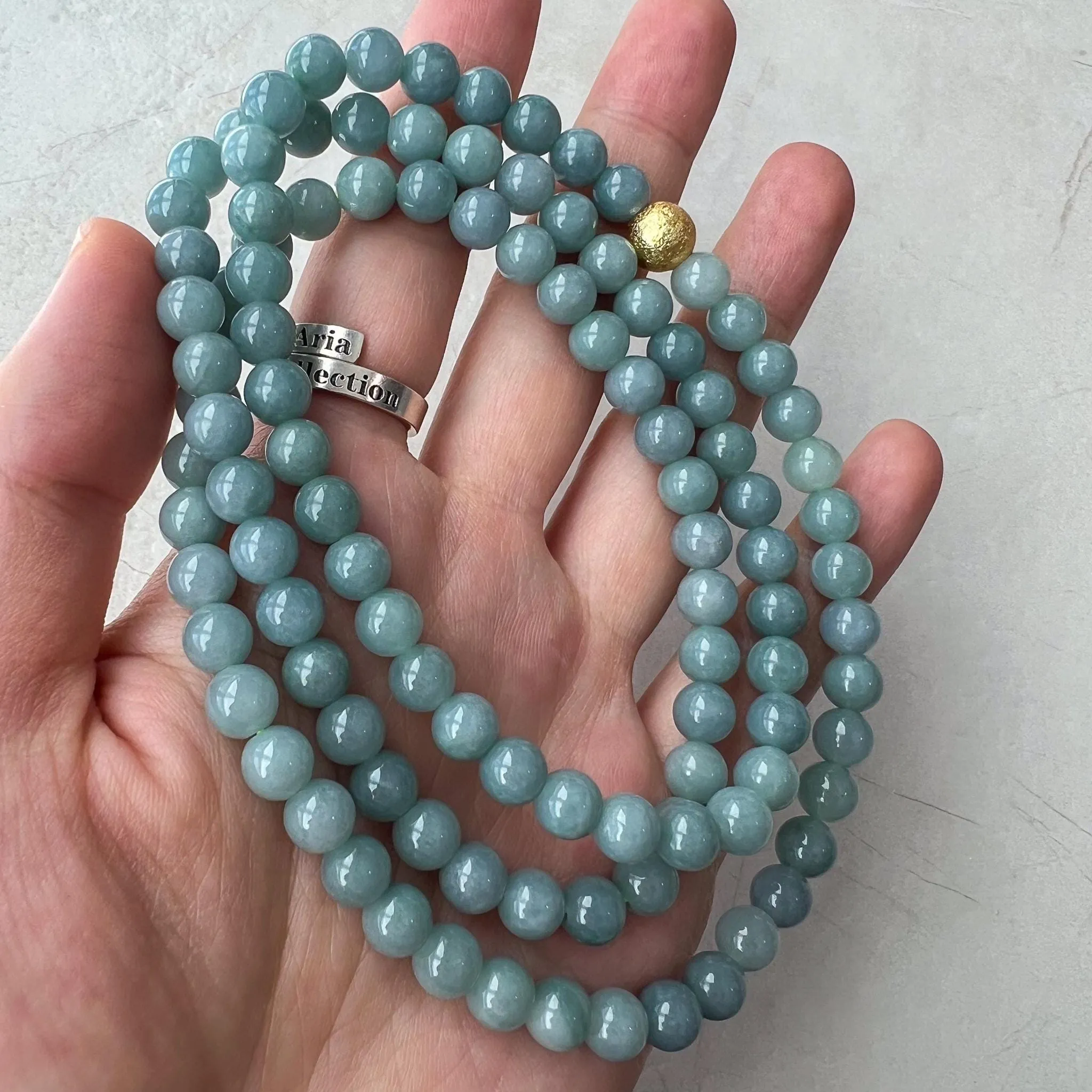 6.7 mm 108 Light Green Blue Jadeite Jade Mala Prayer Beads Bracelet Necklace, SCA-0424-1727838828