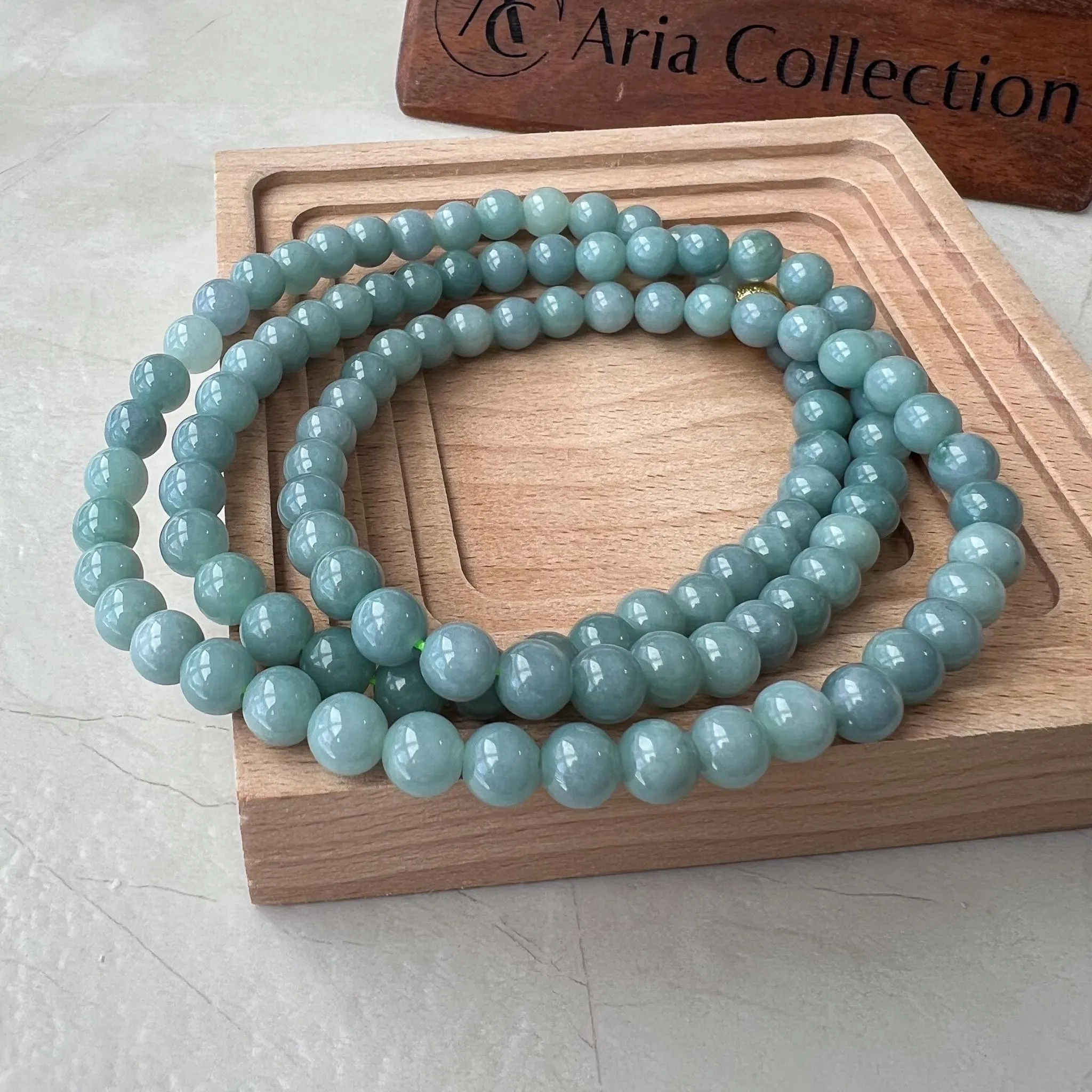 6.7 mm 108 Light Green Blue Jadeite Jade Mala Prayer Beads Bracelet Necklace, SCA-0424-1727838828
