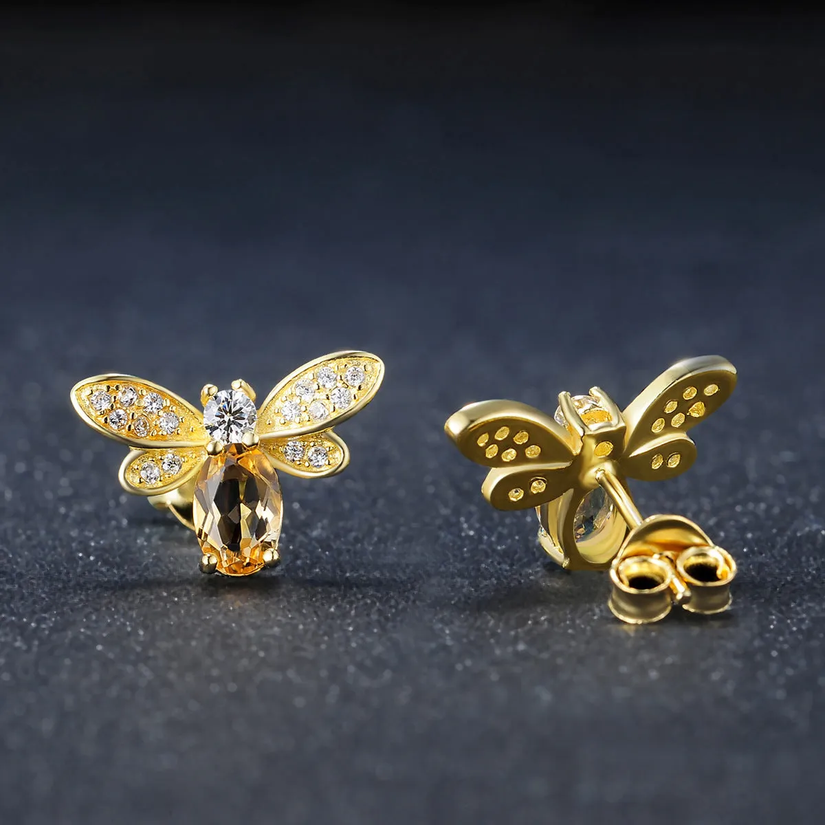 925 Sterling Silver Jewellery, Natural Citrine Peridot, Small Bee Set Ornaments