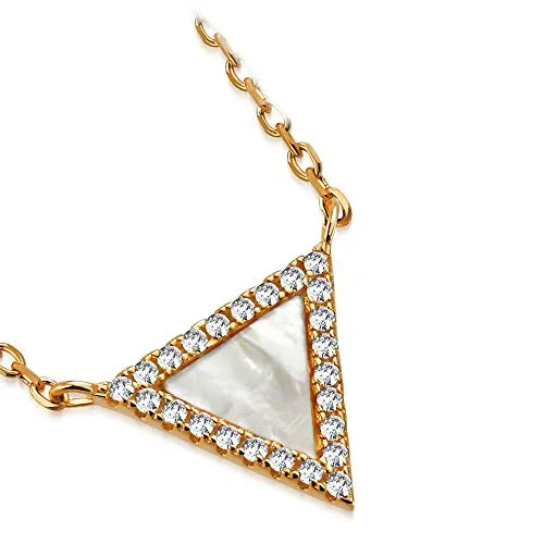 925 Sterling Silver Simulated Mother of Pearl CZ Triangle Necklace