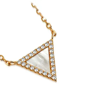 925 Sterling Silver Simulated Mother of Pearl CZ Triangle Necklace