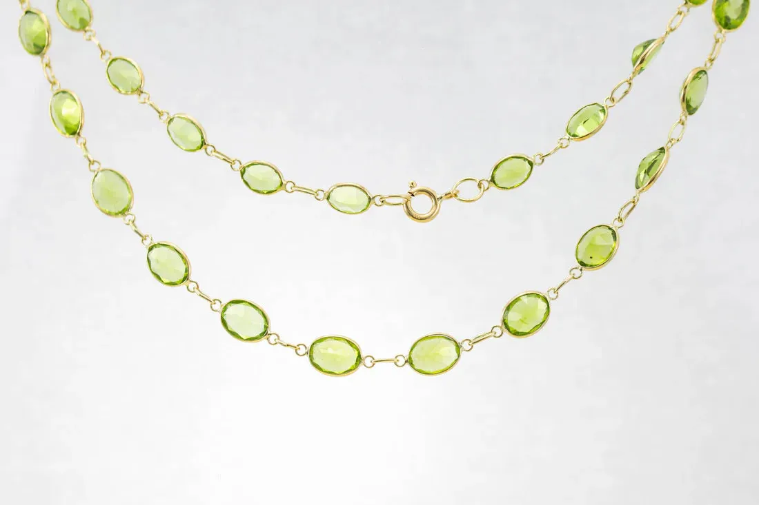 9ct Yellow Gold Peridot Graduated Line Necklace