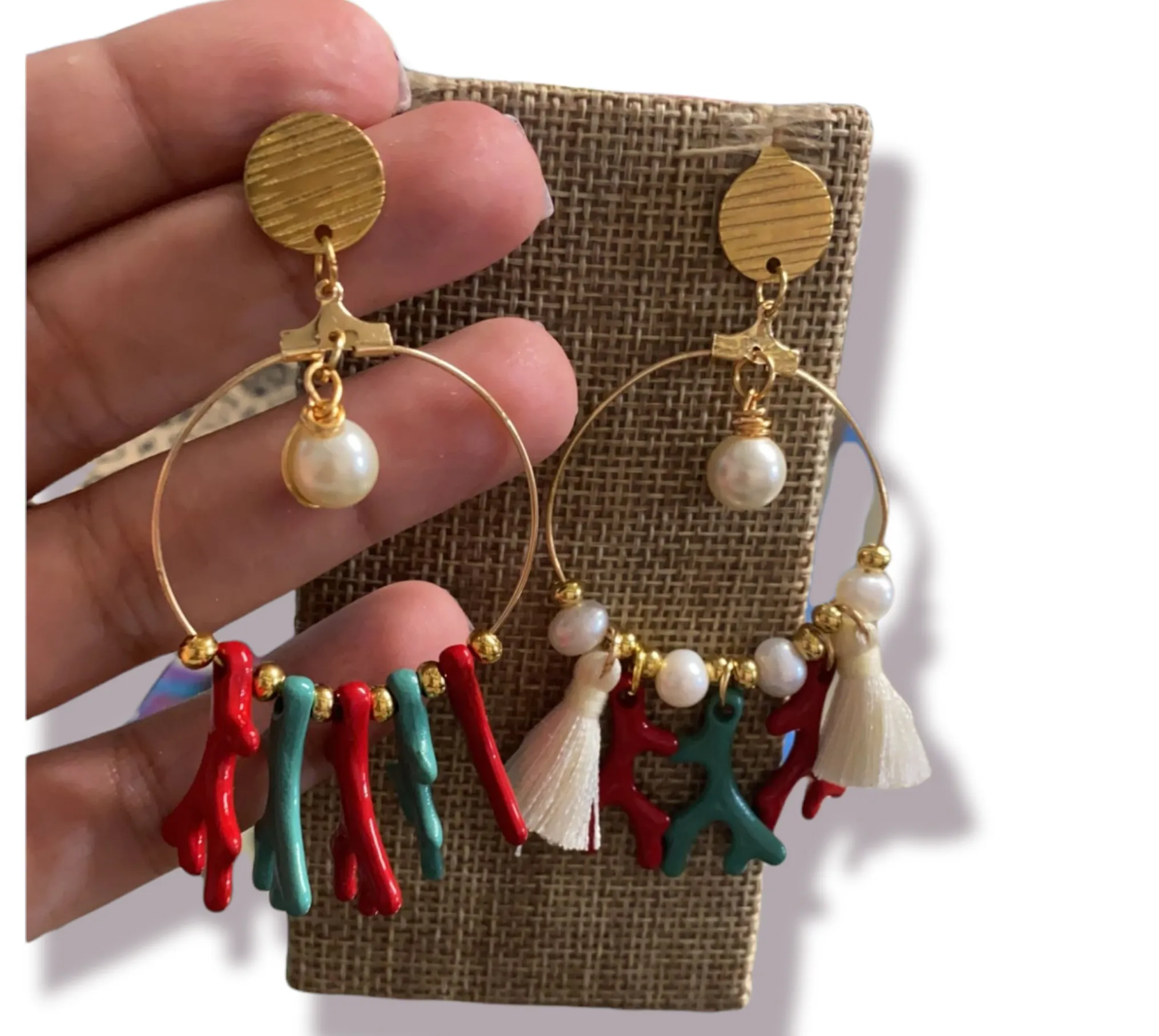Acrylic Corals & Pearl Hoop earings