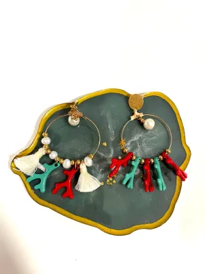 Acrylic Corals & Pearl Hoop earings