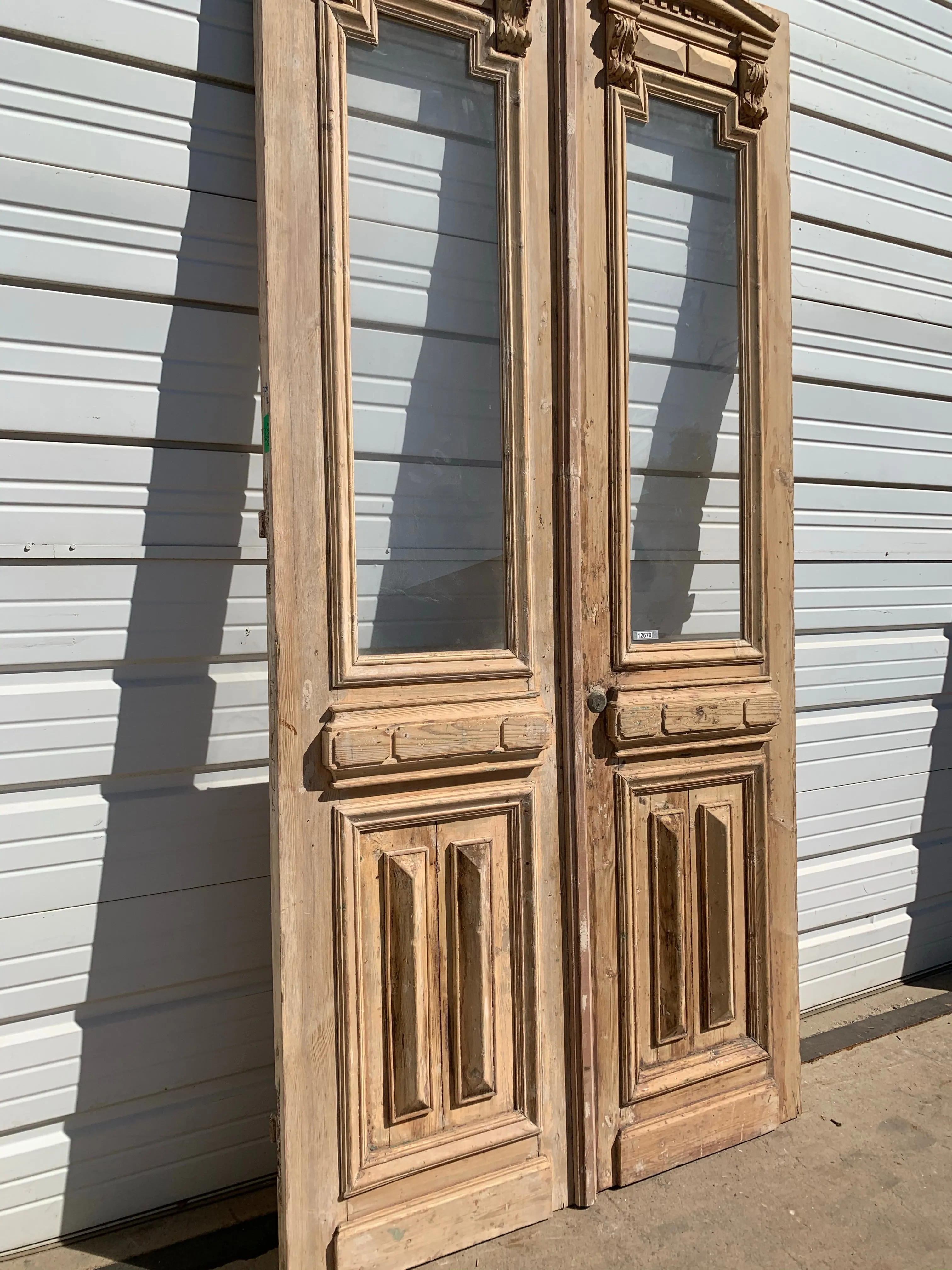 Antique Pair of Ornate Natural Wood French Carved Doors