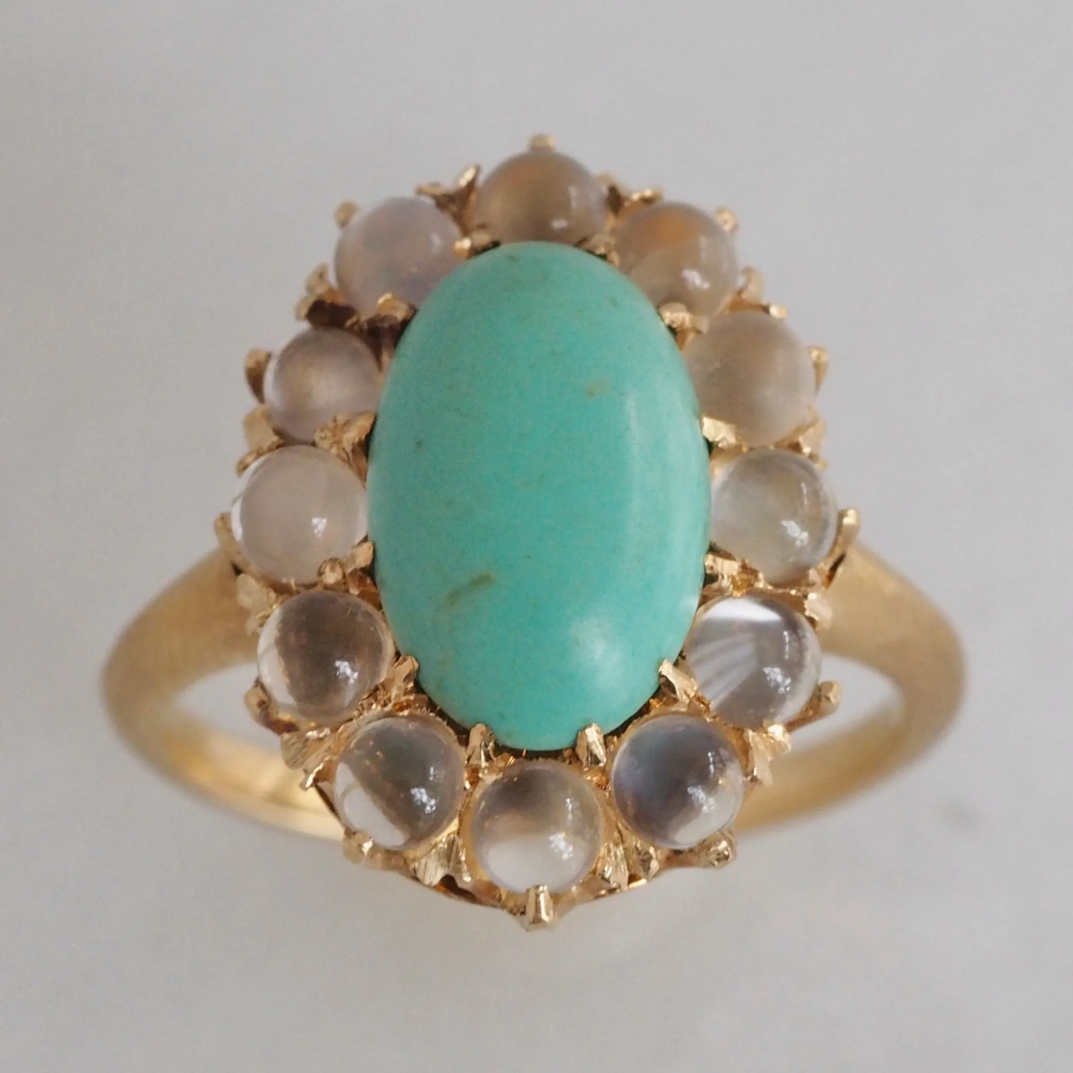 Antique Victorian 18k Gold Turquoise and Moonstone Halo Ring