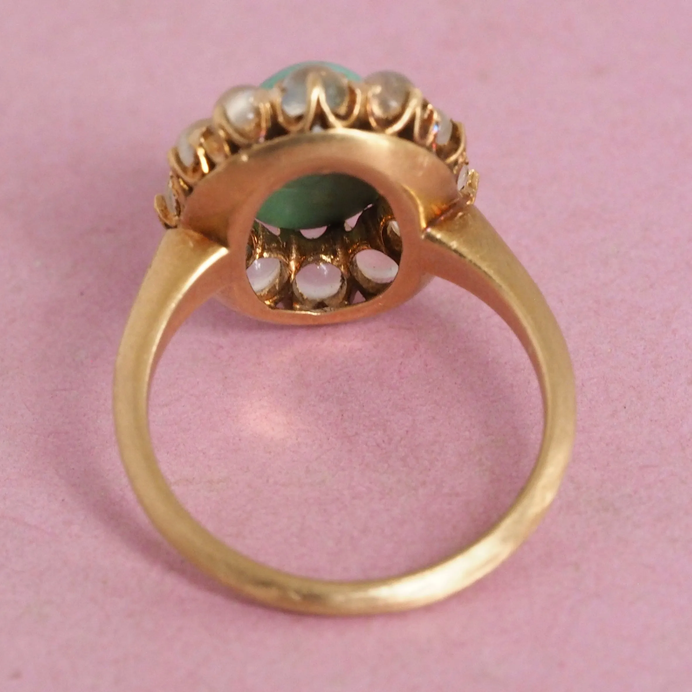 Antique Victorian 18k Gold Turquoise and Moonstone Halo Ring