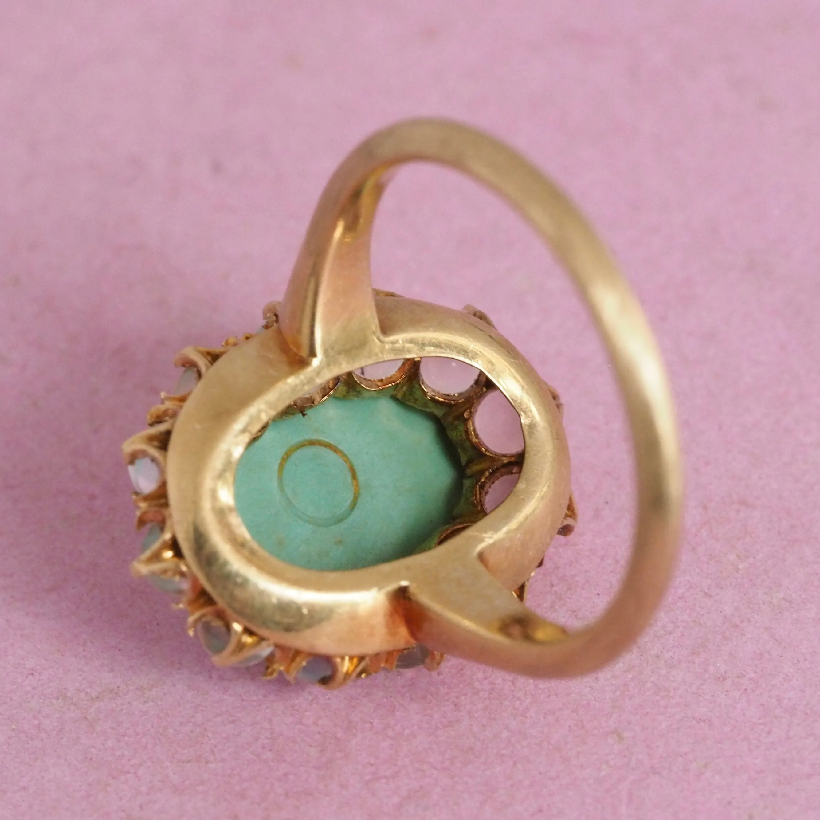 Antique Victorian 18k Gold Turquoise and Moonstone Halo Ring