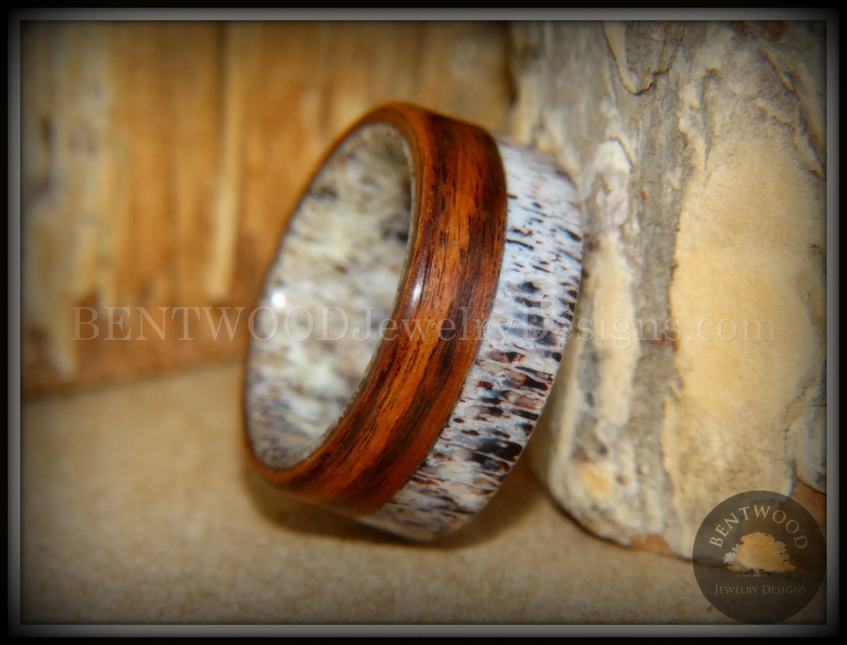 Bentwood Ring - "The Pursuit" Antler and Rosewood Inlay