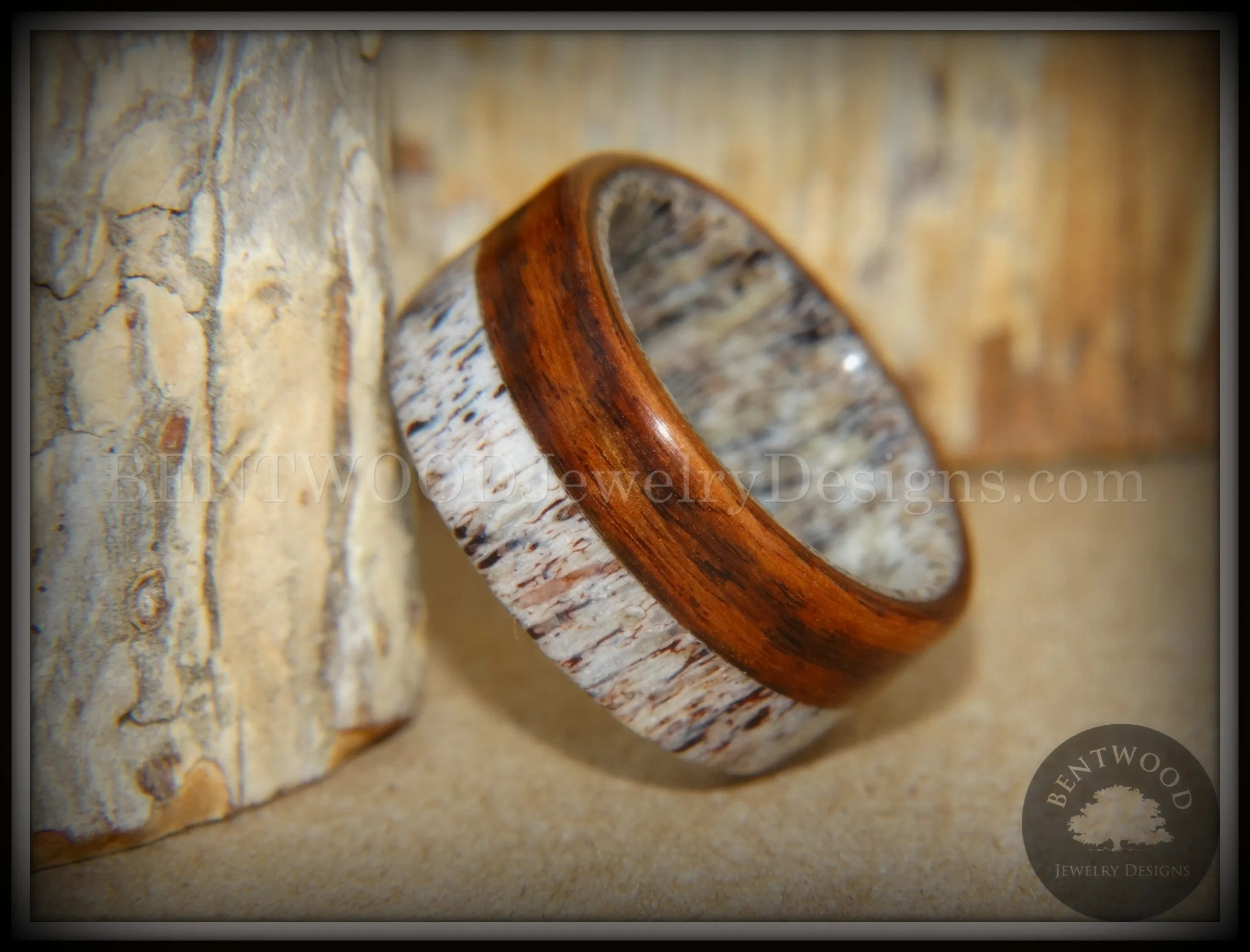 Bentwood Ring - "The Pursuit" Antler and Rosewood Inlay