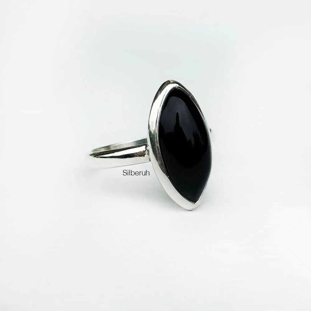 Black Onyx Marquise Silver Ring