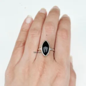 Black Onyx Marquise Silver Ring