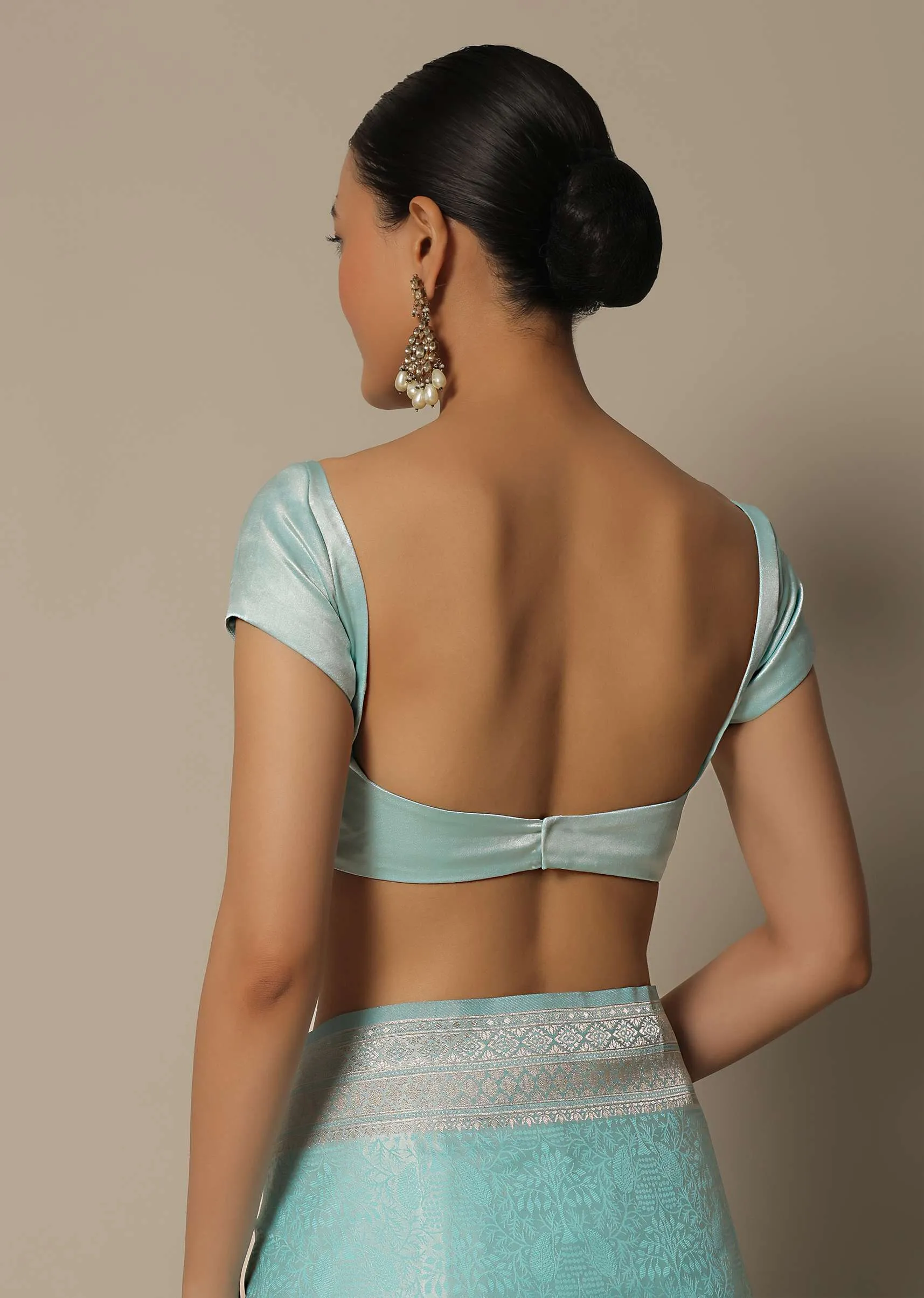 Blue Brocade Silk Saree With Unstitched Blouse Fabric