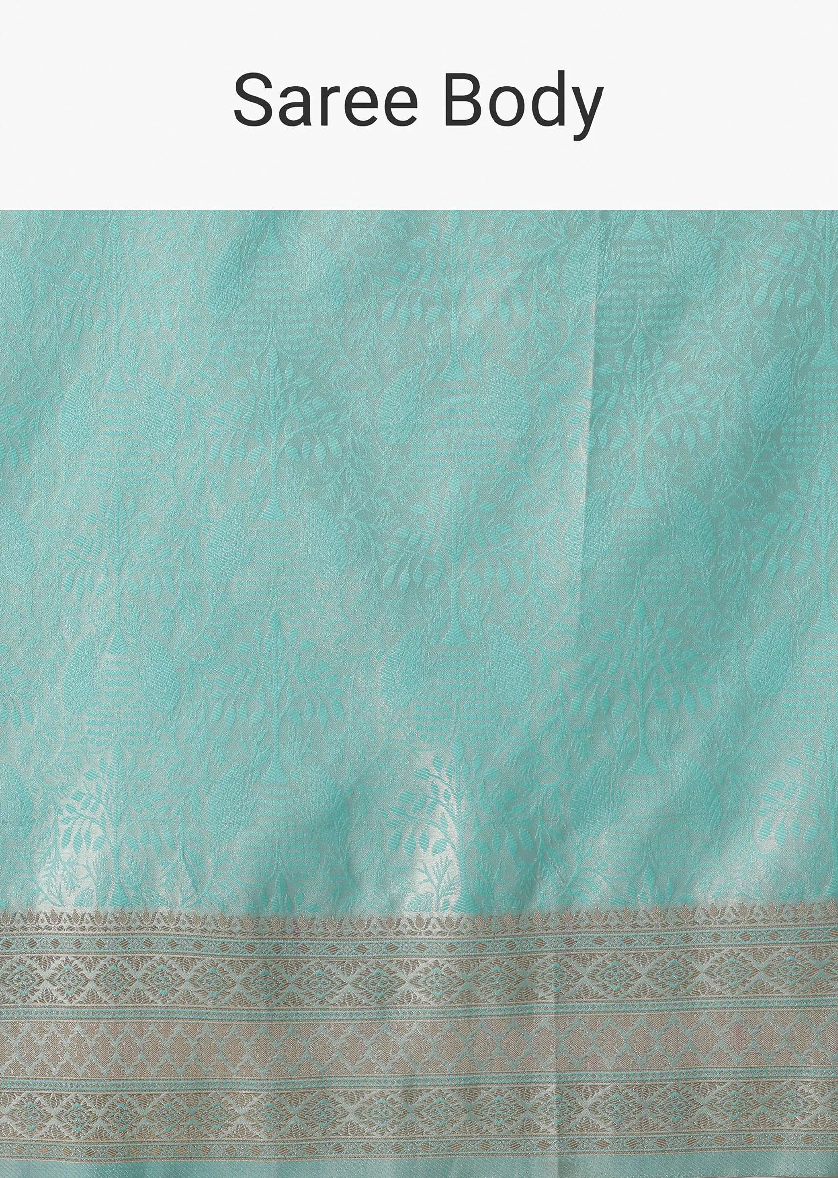 Blue Brocade Silk Saree With Unstitched Blouse Fabric