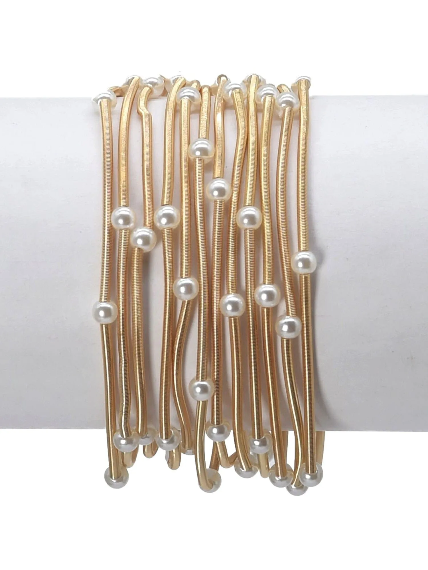 CB2179 Multi Strand Coil Bracelet with Pearl