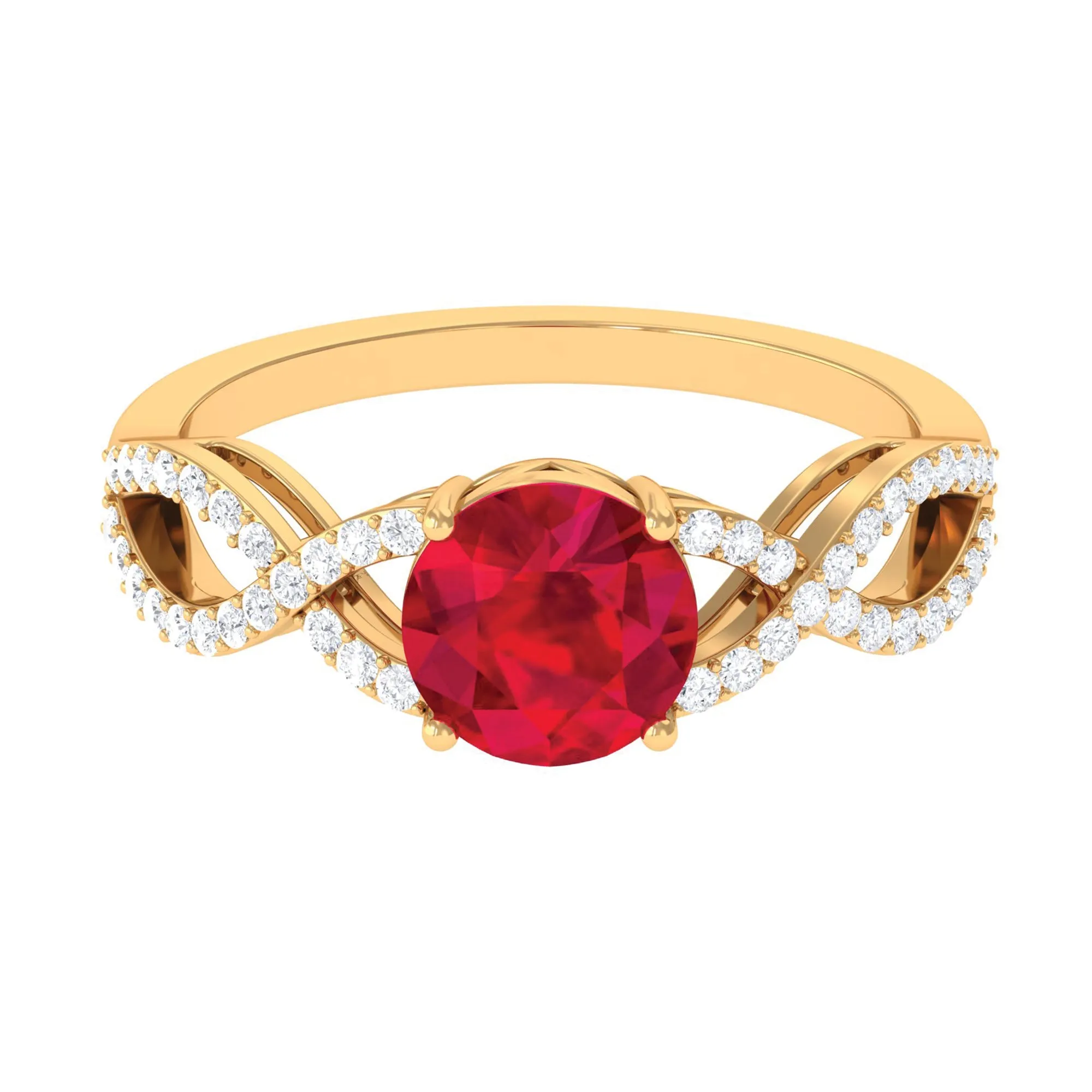 Certified Lab Grown Ruby Round Engagement Ring With Moissanite