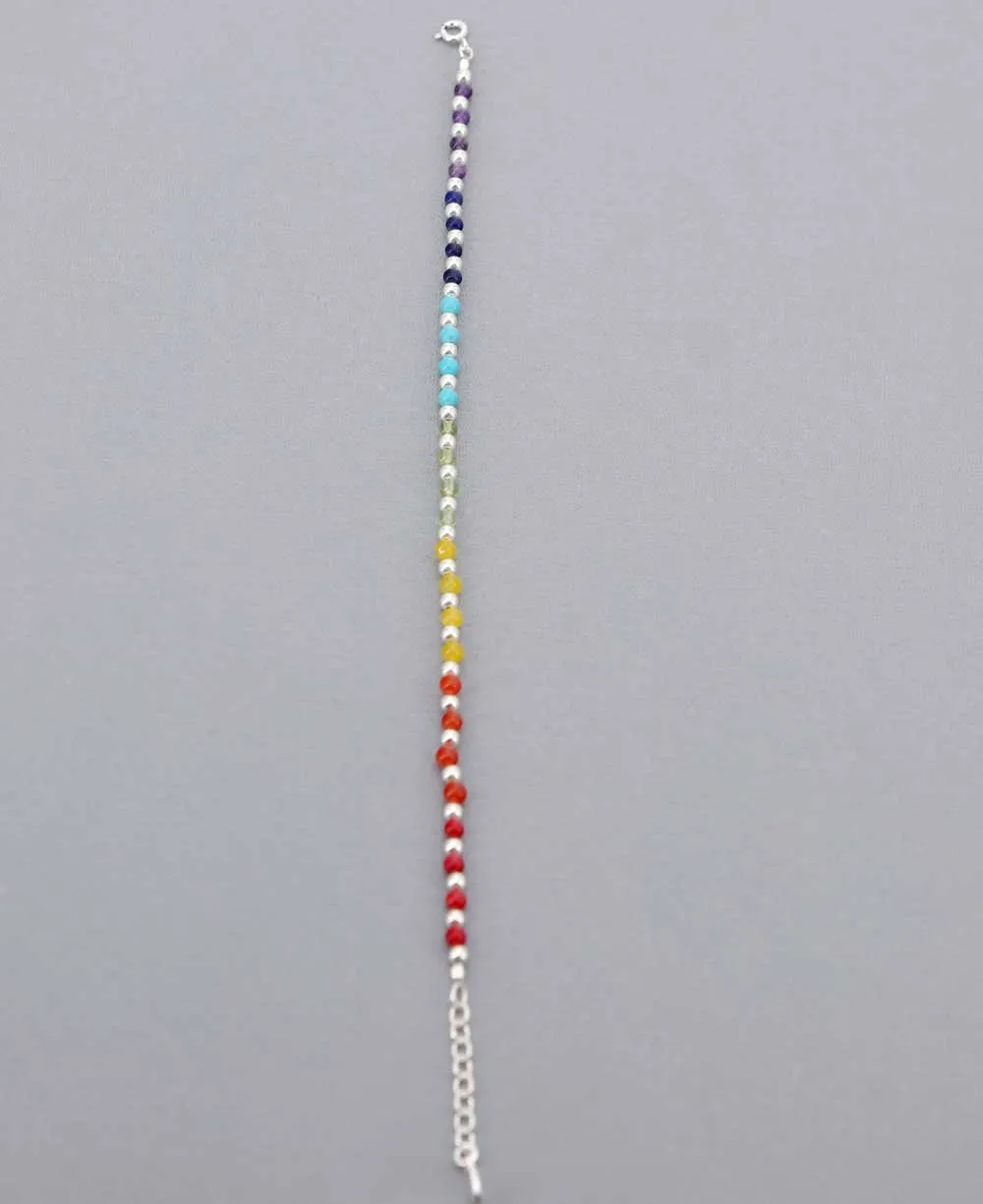 Chakra Stones and Sterling Silver Beaded Bracelet