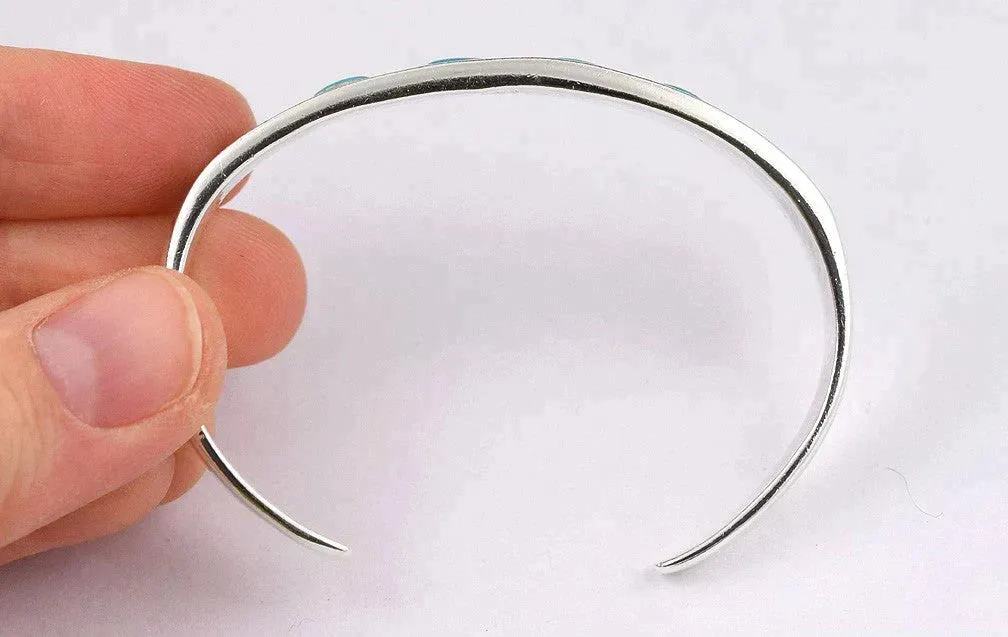 Chic Vintage Sterling Silver Cuff Bracelet Inlaid Turquoise Bear Claw Shapes