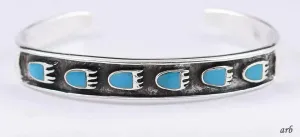 Chic Vintage Sterling Silver Cuff Bracelet Inlaid Turquoise Bear Claw Shapes