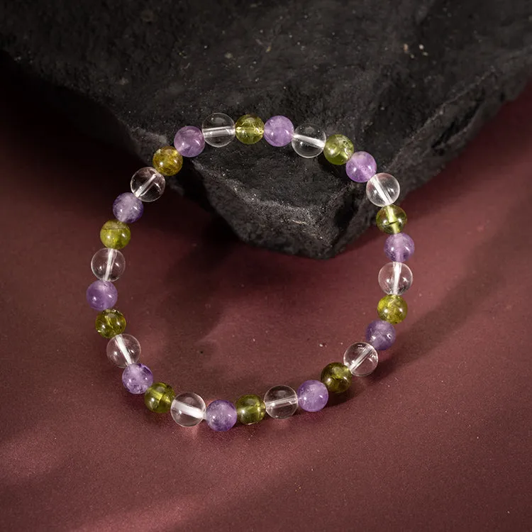 Confidence Boost - Amethyst Peridot Crystal Quartz February Birthstone Bracelet