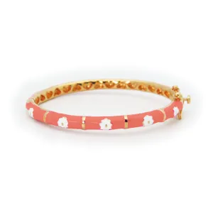 Coral/White Flowers Kids Bangle Bracelet