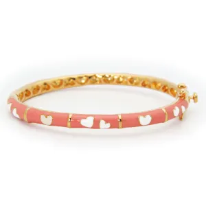 Coral/white hearts Kids Bangle Bracelet
