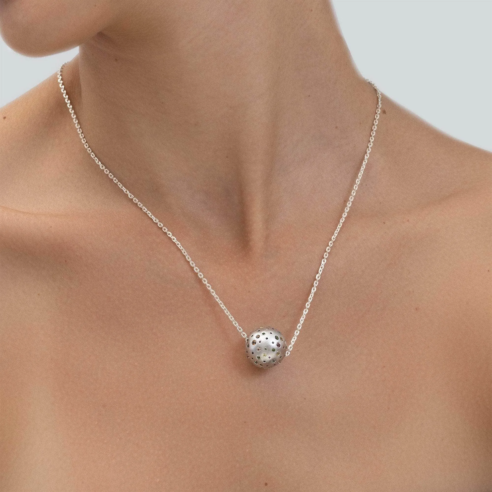 Dalia Mixed Sapphire Necklace (White Rhodium)