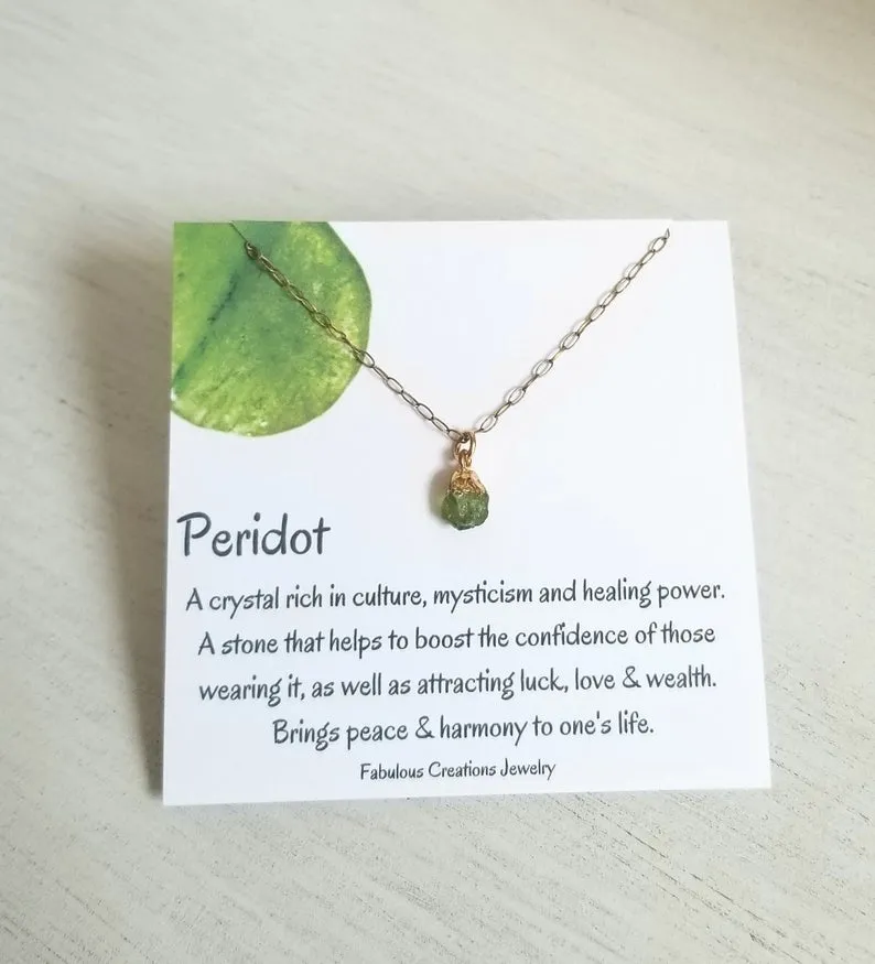 Delicate Raw Peridot Necklace, Birthday Gift Idea