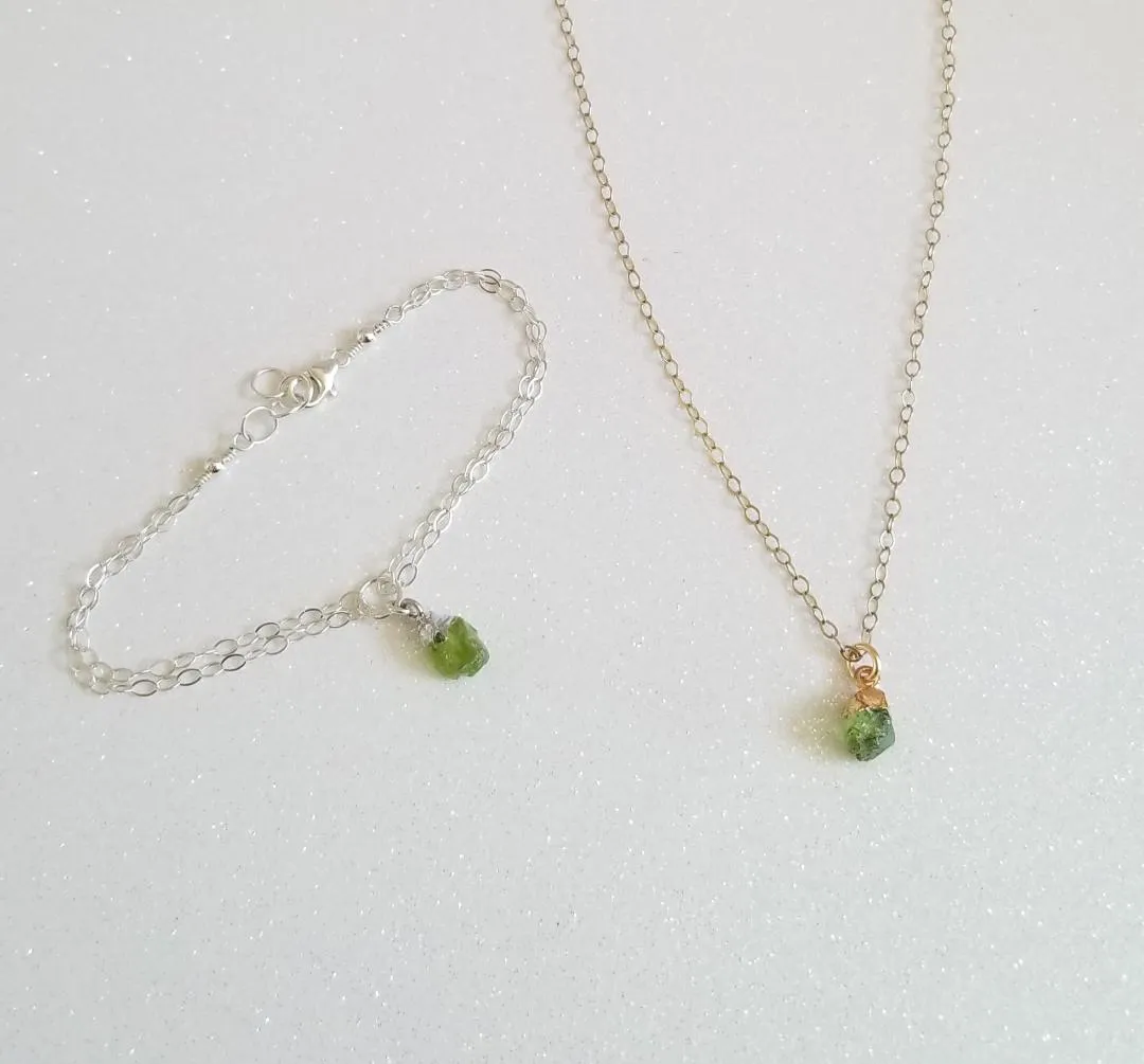 Delicate Raw Peridot Necklace, Birthday Gift Idea