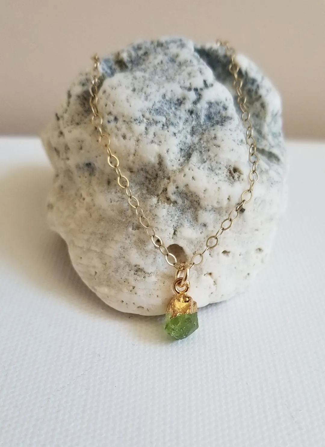 Delicate Raw Peridot Necklace, Birthday Gift Idea