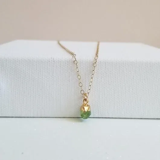 Delicate Raw Peridot Necklace, Birthday Gift Idea